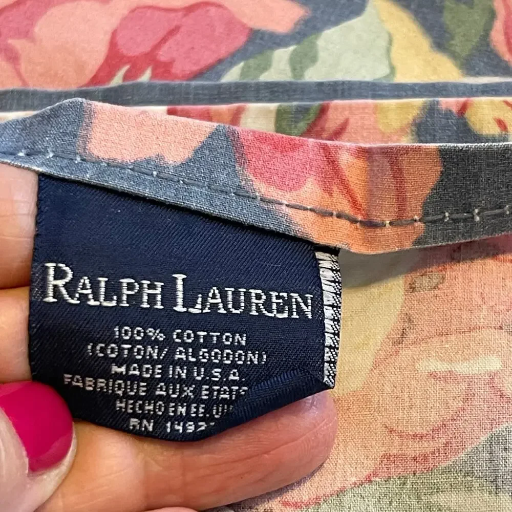 RALPH LAUREN Vintage Floral Queen Flat Sheet & Matching Window Valance